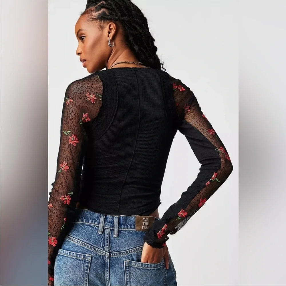 Free People Jolie Top Black and Red S